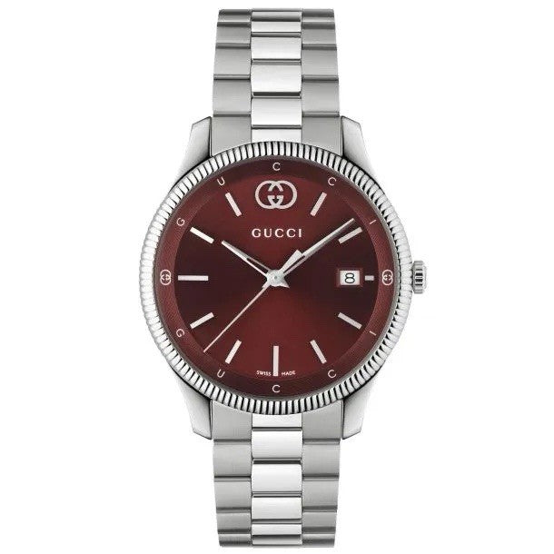 Gucci G-Timeless Burgundy Dial 38mm Stainless Steel Bracelet Watch - YA1264239