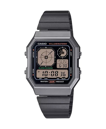 Men's Vintage Digital Gunmetal-Tone Stainless Steel Bracelet Watch